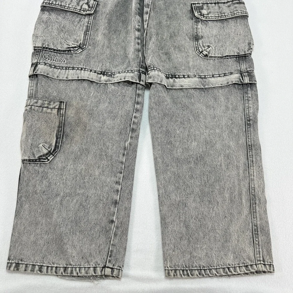 Empyre Jeans Mens 34x30 Gray Relaxed Wide Leg Cargo Acid Wash Denim Streetwear